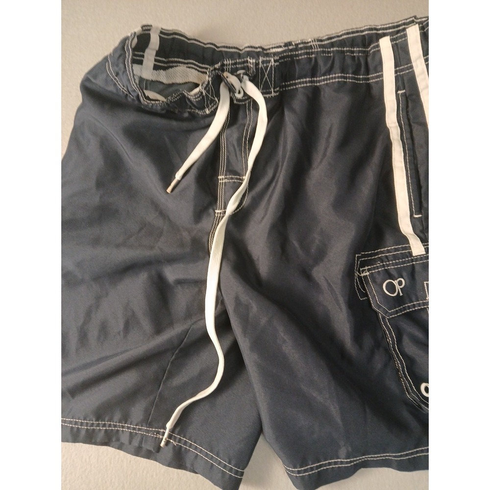 OP SPORT SWIM TRUNKS SHORTS Men's M NAVY Blue Print Lined Beach Board Surf!! - Picture 3 of 6